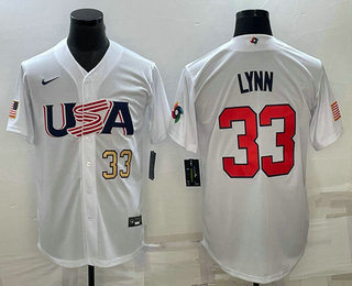 Mens USA Baseball #33 Lance Lynn Number 2023 White World Baseball Classic Stitched Jerseys